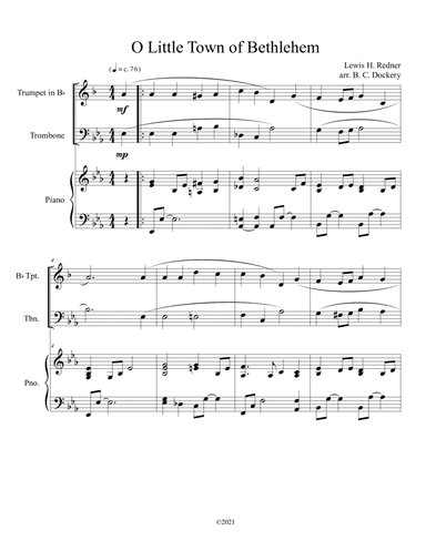 O Little Town of Bethlehem (Trumpet and Trombone Duet) with piano accompaniment (arr. B. C. Dockery)