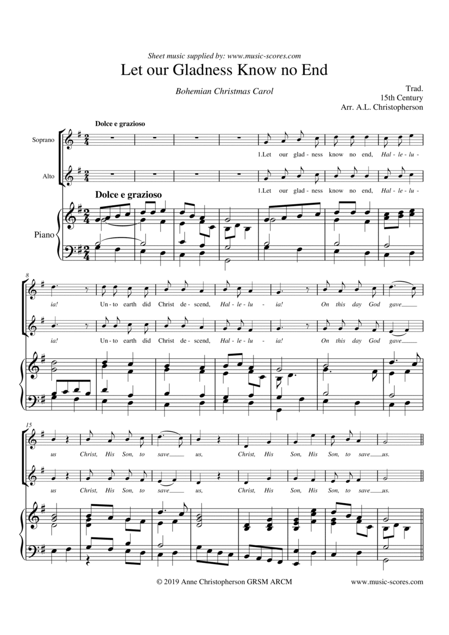Let our gladness know no end - Voice SA (arr. Anne L Christopherson GRSM ARCM)