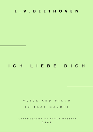Ich Liebe Dich - Voice and Piano - Bb Major (Full Score and Parts) (arr. César Madeira)