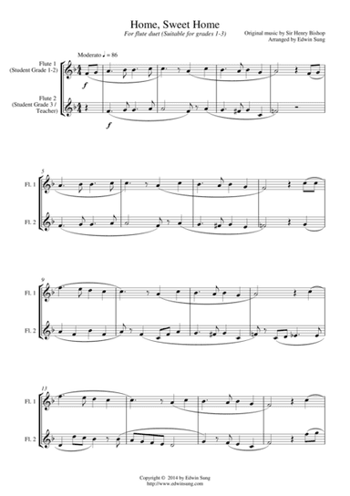 Home, Sweet Home (for flute duet, suitable for grades 1-3) (arr. Edwin Sung)