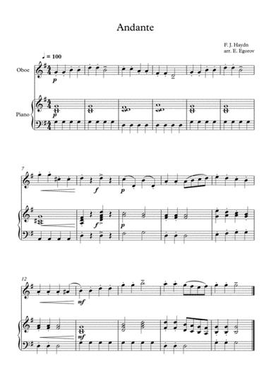 Andante (Surprise Symphony), Franz Joseph Haydn, For Oboe & Piano (arr. Eugene Egorov)