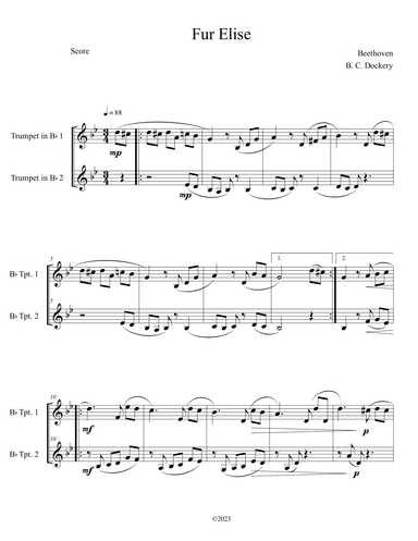 Fur Elise (Trumpet Duet) (arr. B. C. Dockery)