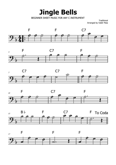 Jingle Bells - F Major (with note names) (arr. Valdir Maia)