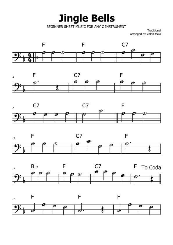 Jingle Bells - F Major (with note names) (arr. Valdir Maia)