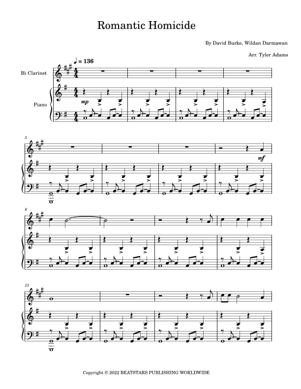 Romantic Homicide (arr. Tyler Adams)