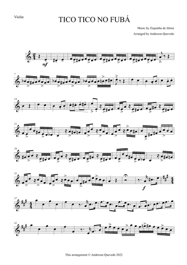 Tico Tico no Fubá by Zequinha de Abreu for Violin Solo (arr. Anderson Quevedo)