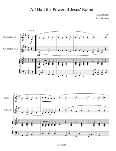 All Hail the Power of Jesus' Name (Clarinet Duet with Piano Accompaniment) (arr. B. C. Dockery)