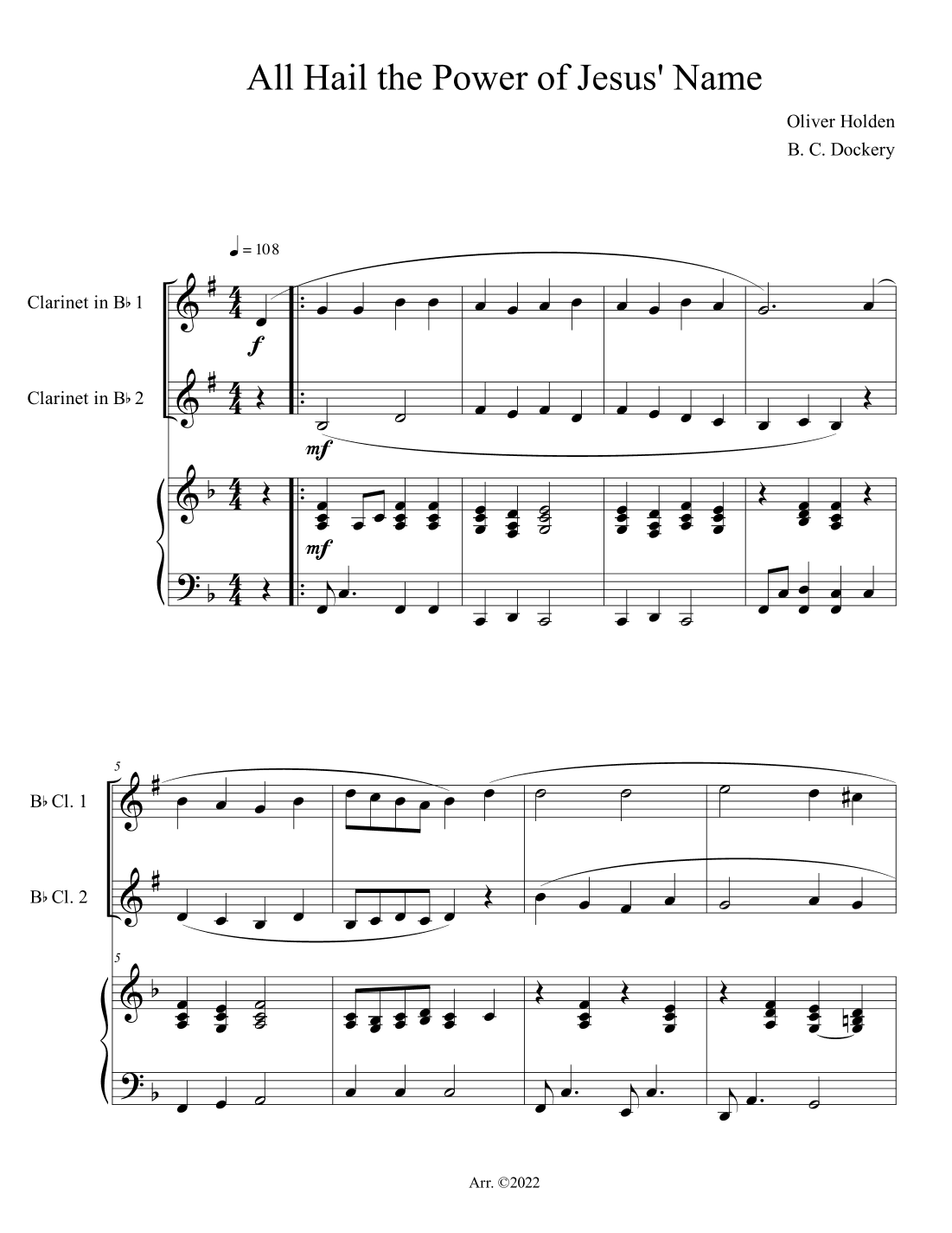 All Hail the Power of Jesus' Name (Clarinet Duet with Piano Accompaniment) (arr. B. C. Dockery)
