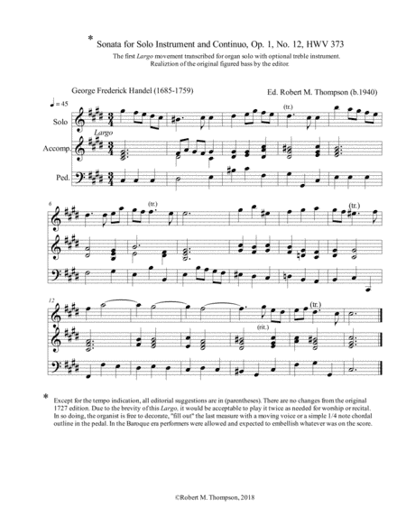 Largo for Organ (arr. Robert M. Thompson, A.Mus.D. (b. 1940))