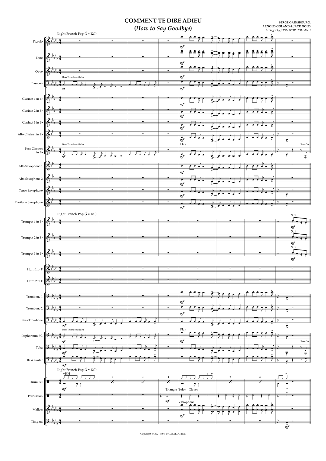 Comment Te Dire Adieu (arr. John Ivor Holland)