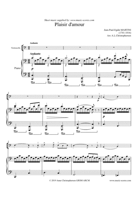 Plaisir d'Amour - Cello and Piano (arr. Anne Christopherson GRSM ARCM)