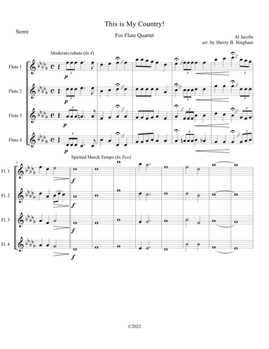 This is My Country for Flute Quartet (arr. Sherry B. Bingham)