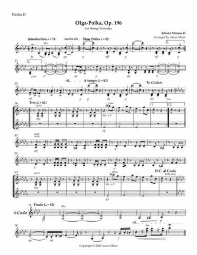 Olga-Polka, Op. 196 (arr. for string orchestra): Violin II (arr. Aaron Meier)