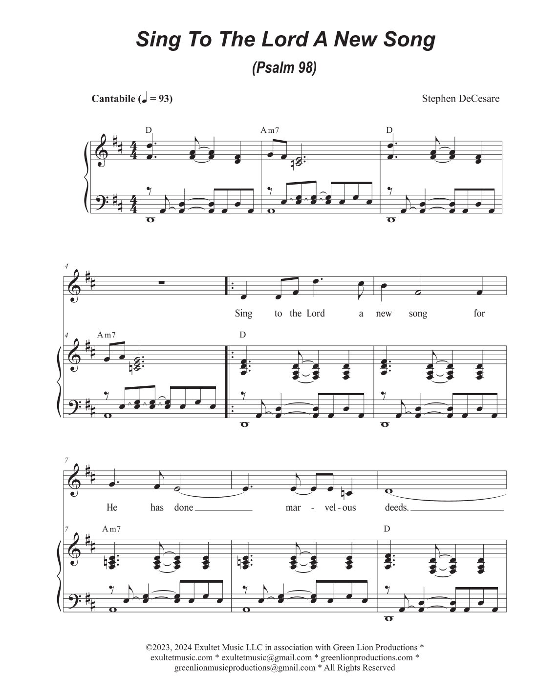 Sing To The Lord A New Song (Psalm 98) (Unison choir)