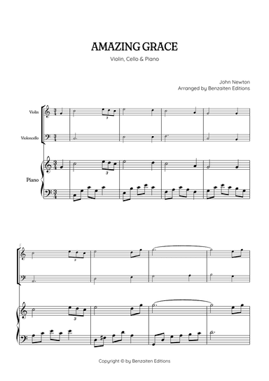 Amazing Grace • easy violin and cello sheet music with piano accompaniment (arr. Benzaiten Editions)