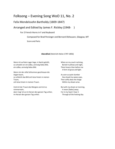 Folksong - Evening Song WoO 11, No. 2 (arr. James F. Rickley)
