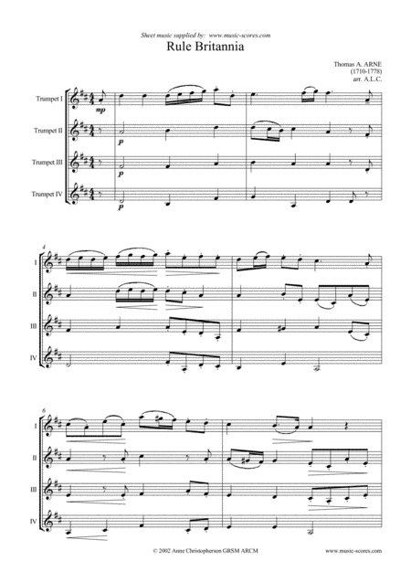 Rule Britannia - 4 Trumpets - concert C (arr. Anne L Christopherson GRSM ARCM)