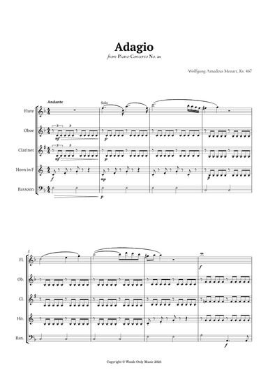 Andante from Piano Concerto No. 21 by Mozart for Woodwind Quintet (arr. Ander)
