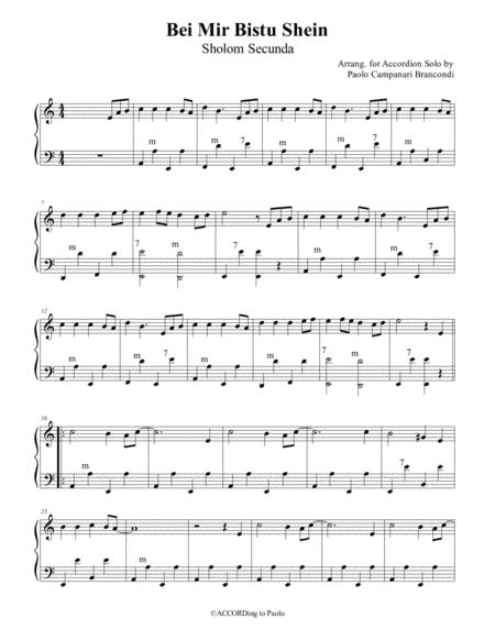 Bei Mir Bistu Shein, Yiddish song, Germanized in "Bei Mir Bist Du Shoen" (arr. Paolo Campanari Brancondi)