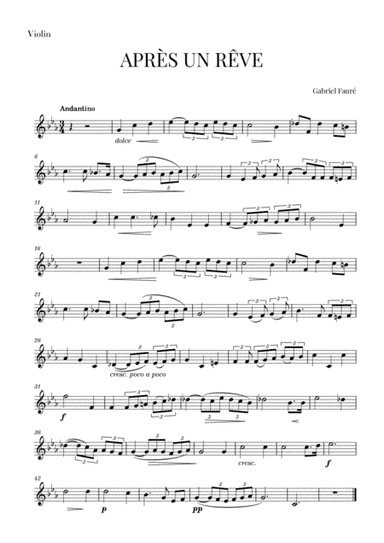 Fauré - Après un Rêve (for Violin) (arr. Cadenza Editions)