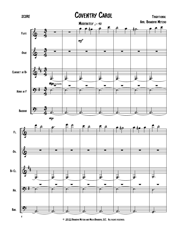 Coventry Carol (arr. Brandyn Metzko)