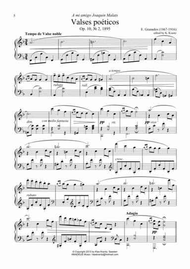 Valses poeticos Op. 10, No. 2 for piano solo (arr. K. Krantz)