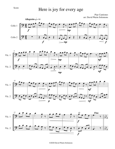 Variations on Here is joy for every age (Ecce Novum Gaudium - from Piae Cantiones) for 2 cellos (arr. David Warin Solomons)