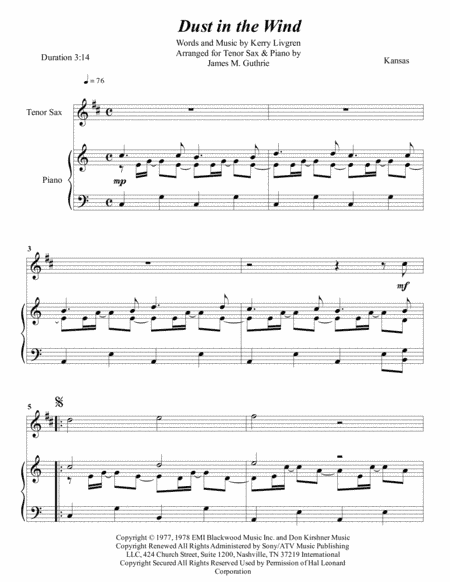 Dust In The Wind (arr. James M. Guthrie, ASCAP)