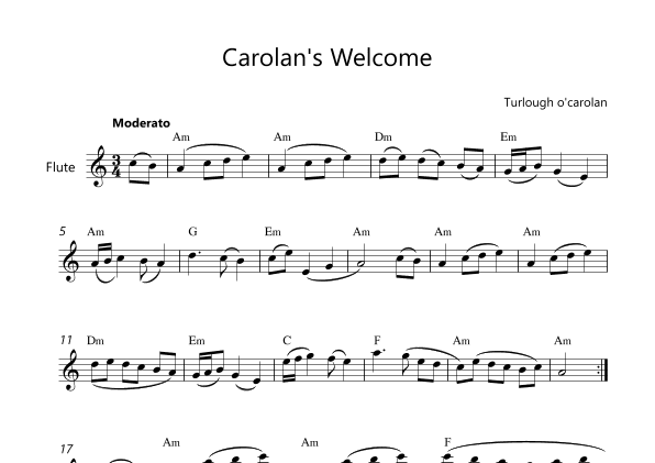 Carolan's Welcome - Flute lead sheet With Chord Symbols (arr. Victor Araújo)