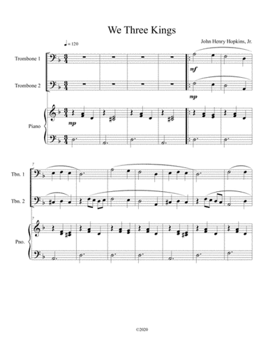 We Three Kings (trombone duet) with optional piano accompaniment (arr. B C Dockery)