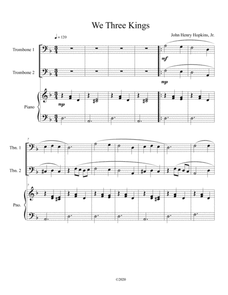 We Three Kings (trombone duet) with optional piano accompaniment (arr. B C Dockery)