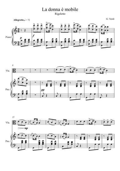 Giuseppe Verdi - La donna e mobile (Rigoletto) Viola Solo - C Key (arr. André Laitano)
