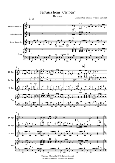 Habanera (Fantasia from Carmen) for Recorder Trio (arr. David Burndrett)