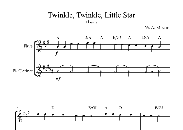 Twinkle, Twinkle, Little Star | For Flute & Bb Clarinet (With Transposition) (arr. Karen Gueiros)