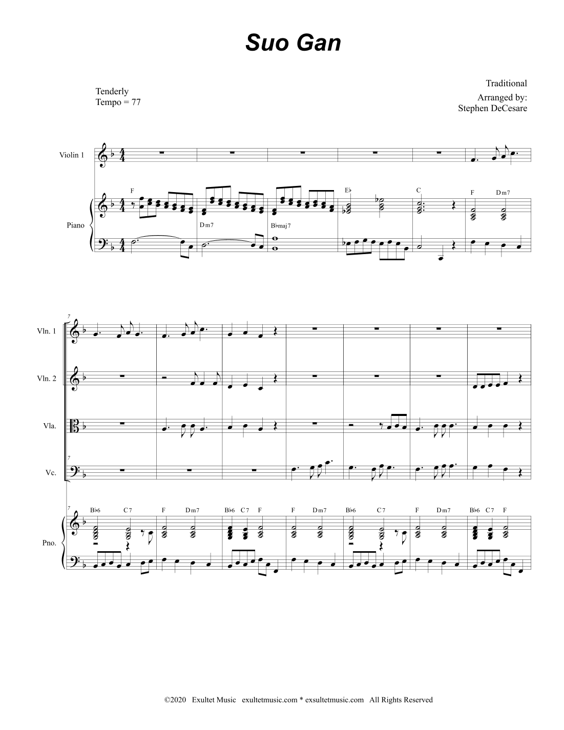 Suo Gan (String Quartet and Piano) (arr. Stephen DeCesare)