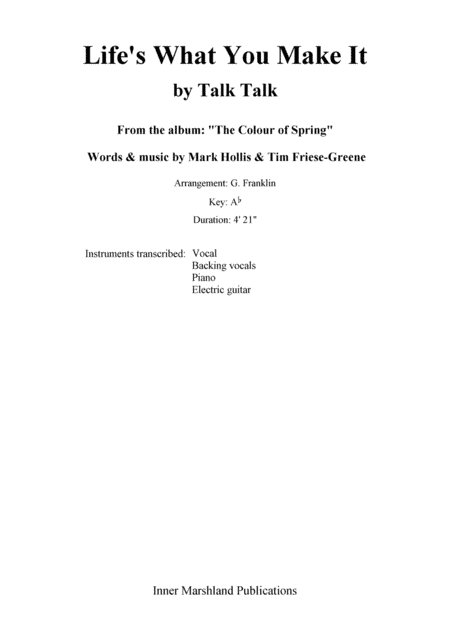 Life's What You Make It (arr. G. Franklin)