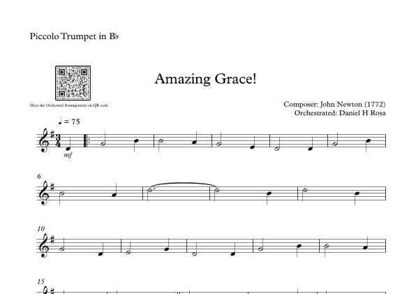 Amazing Grace How Sweet the sound - Easy  Piccolo Trumpet (arr. Daniel H Rosa)