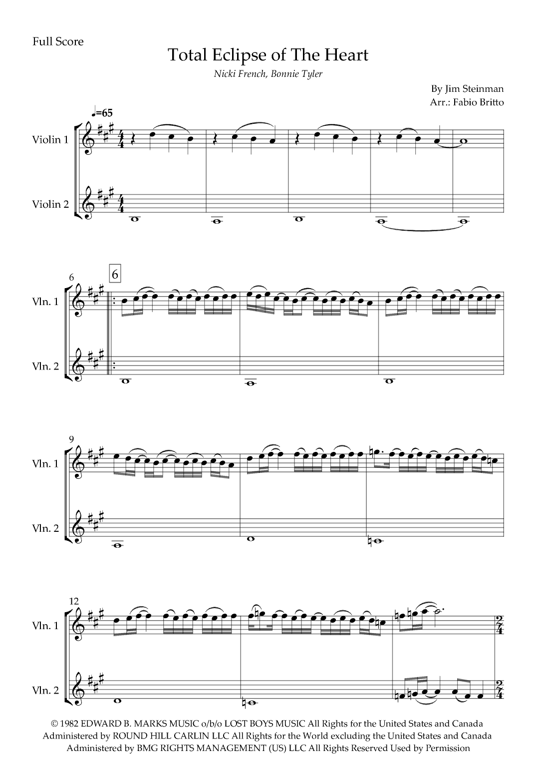 Total Eclipse Of The Heart (arr. Fabio Britto)