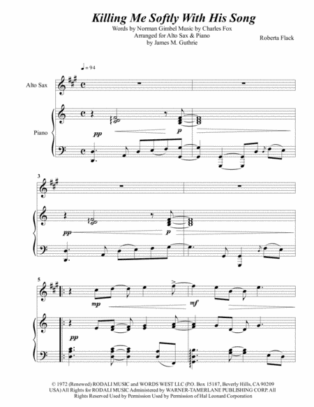 Killing Me Softly With His Song (arr. James M. Guthrie)