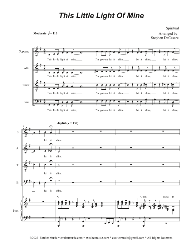 This Little Light Of Mine (Vocal Quartet - (SATB) (arr. Stephen DeCesare)
