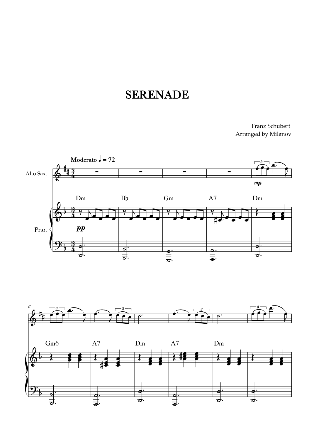 Serenade | Schubert | Alto Sax | Piano | Chords (arr. Milanov)