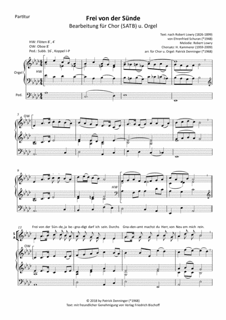 Frei von der Sünde Chor (SATB) u. Orgel