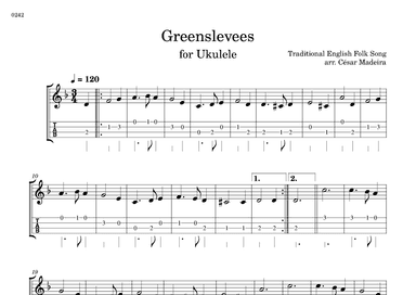 Greensleeves - Easy Ukulele - W/TAB (Full Score) (arr. César Madeira)