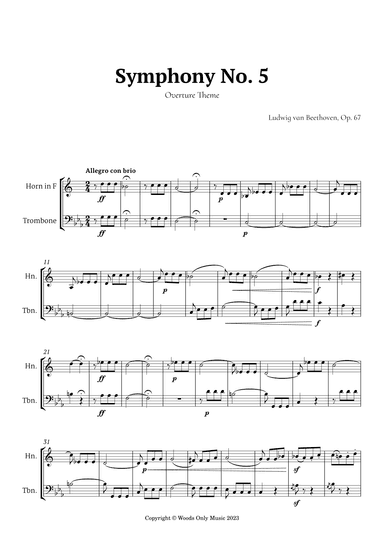 Symphony No. 5 by Beethoven for French Horn and Trombone Duet (arr. Ander)