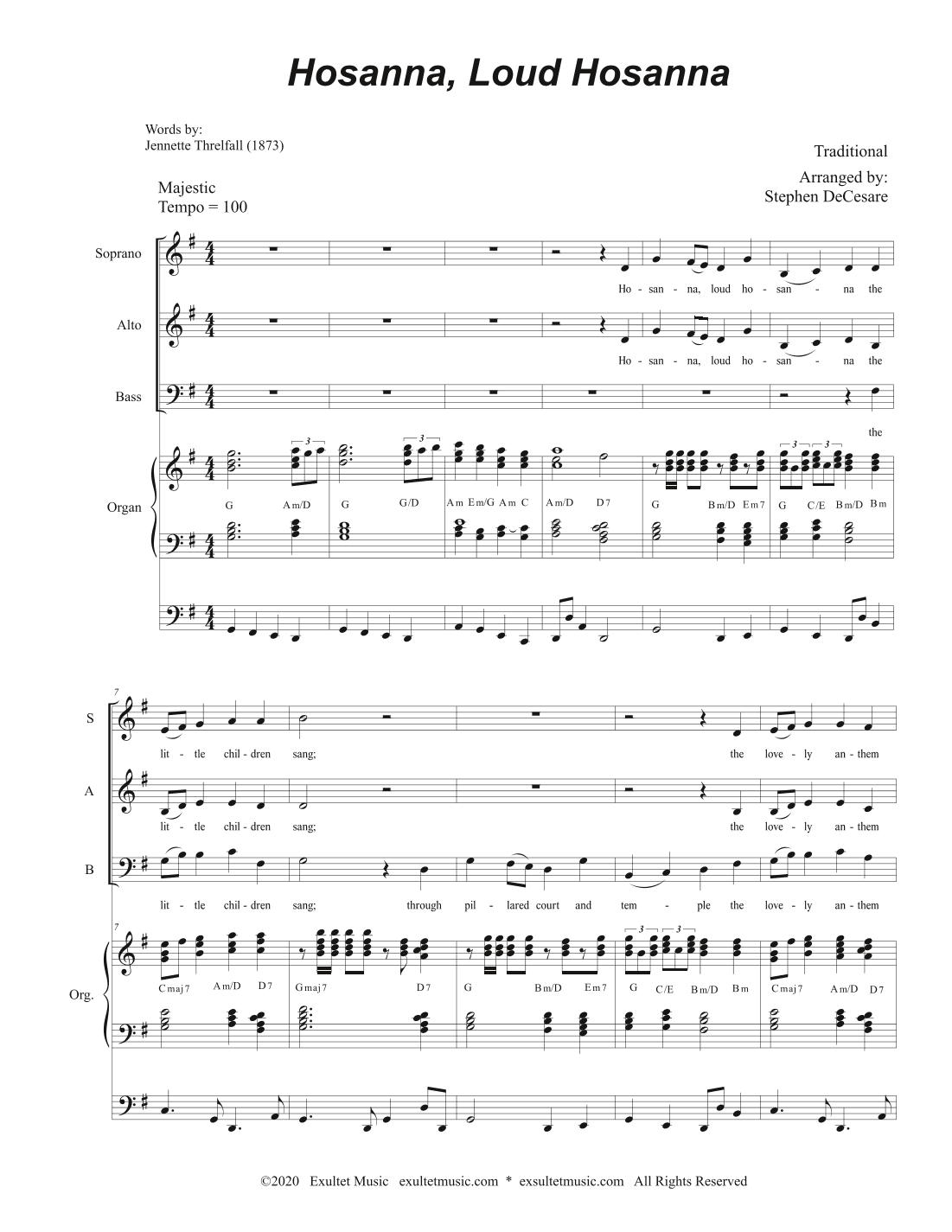 Hosanna, Loud Hosanna (Vocal Trio (SAB) - Organ accompaniment) (arr. Stephen DeCesare)