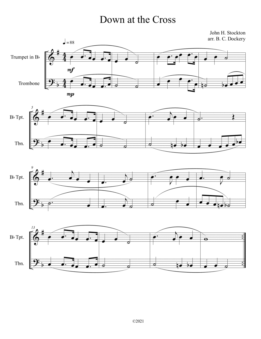 Down at the Cross (trumpet and trombone duet) (arr. B. C. Dockery)