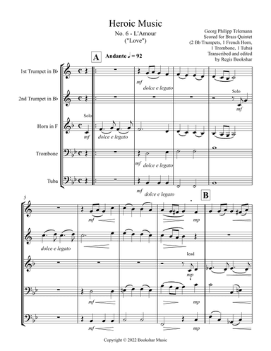Heroic Music - No.   6. L'Amour (Bb) (Brass Quintet - 2 Trp, 1 Hrn, 1 Trb, 1 Tuba) (arr. Regis Bookshar)