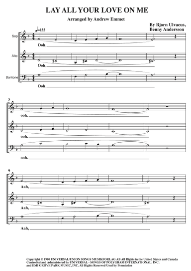 Lay All Your Love On Me (arr. Andrew Emmet)