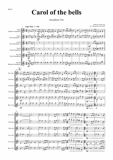 Carol of the Bells - Pentatonix style - Saxophone Trio (arr. Thomas Graf)