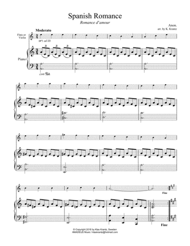 Spanish Romance, Romanza for flute or violin and piano (arr. K. Krantz)